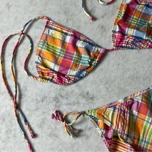 J Crew Vintage Madras Plaid Triangle Bikini M